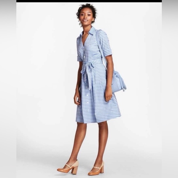 Brooks Brothers Dresses & Skirts - Brooks Brothers Blue Gingham Cotton Belted Shirt Dress Size 2P